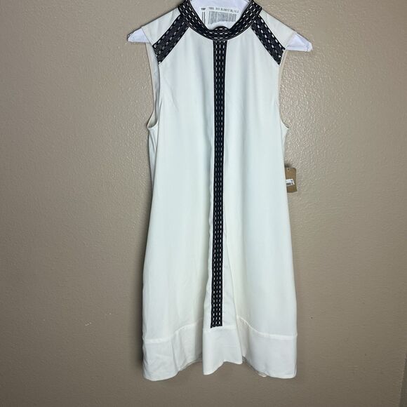 Rachel Rachel Roy Ivory Shift Dress Woman Size Medium Black Trim Sleeveless - Picture 1 of 12